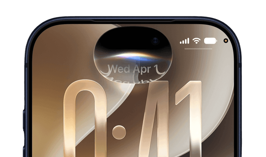 iPhone Dynamic Island with a glass lens effect over the lock screen