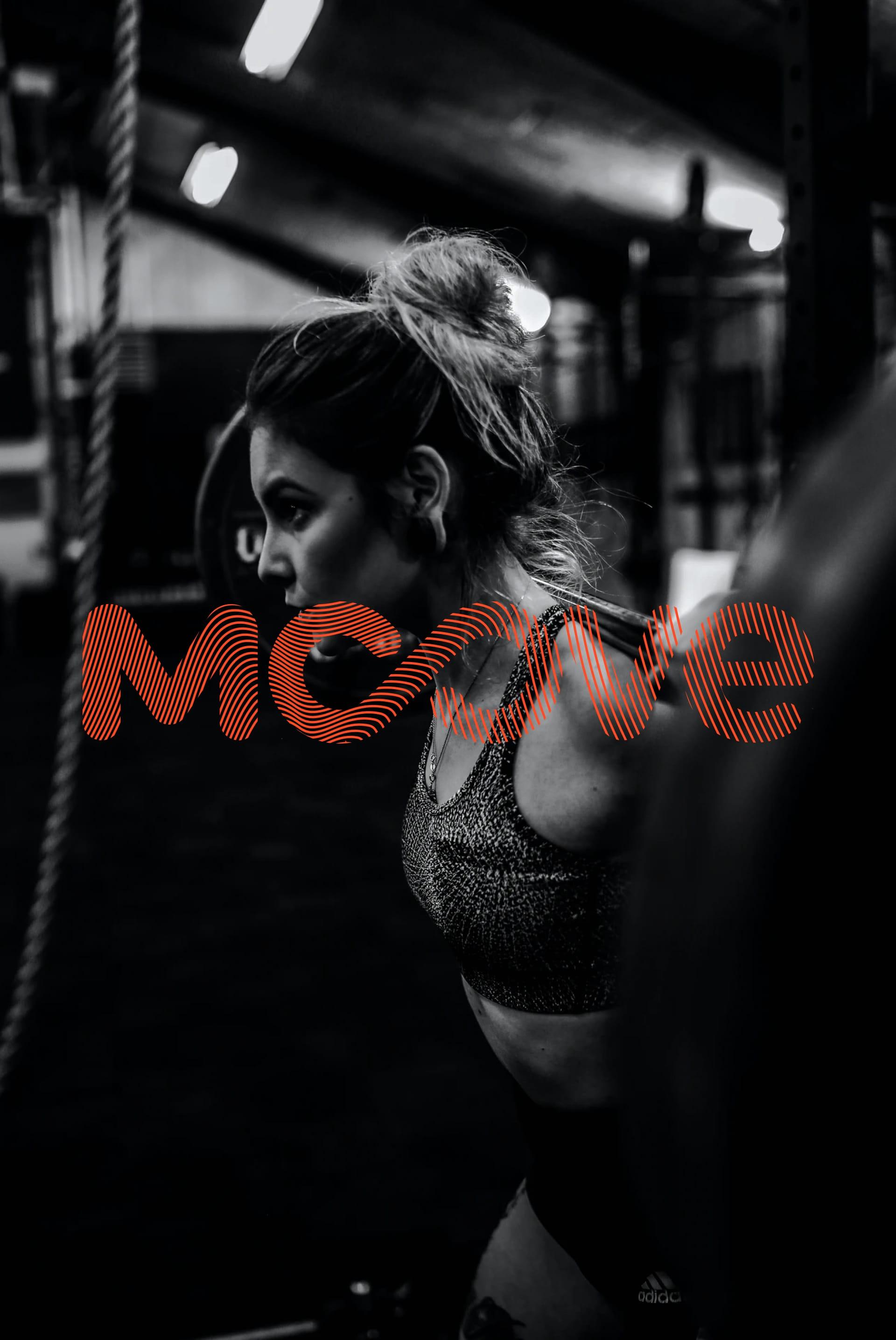 Athlete training with Moove line-art wordmark overlay