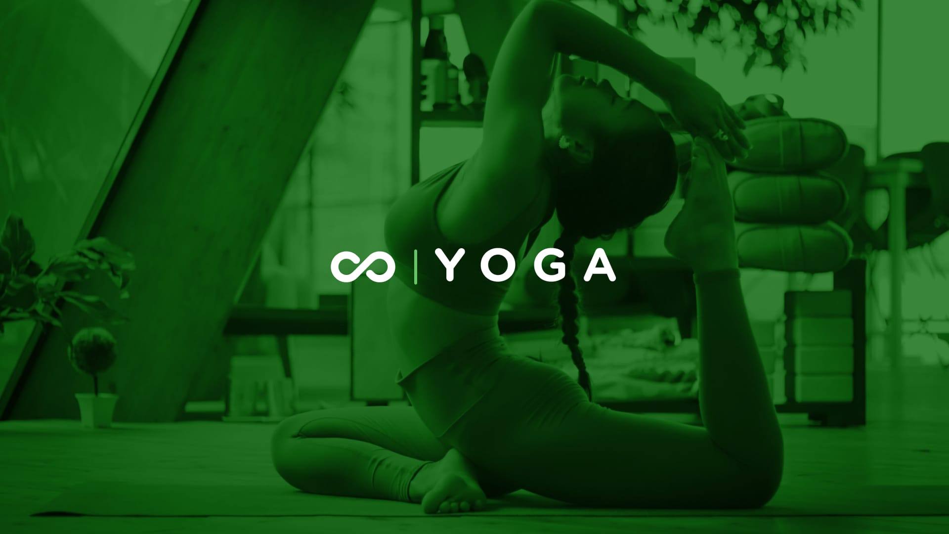 Moove yoga campaign: brand icon over yoga photography