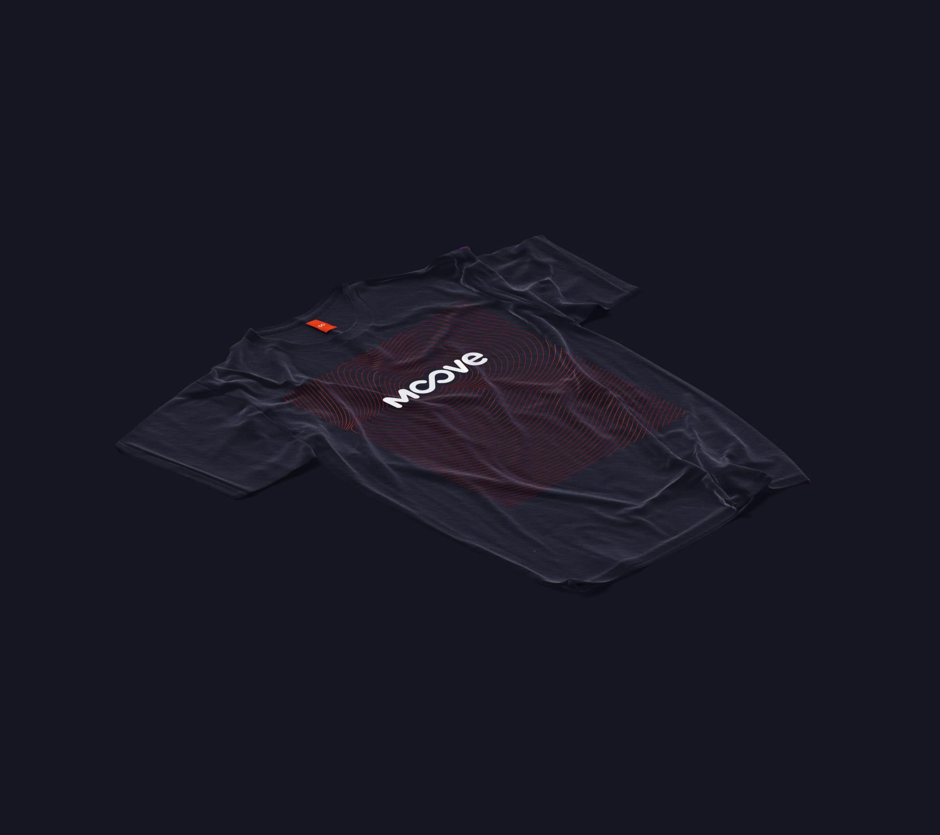 Moove branded t-shirt mockup on dark surface