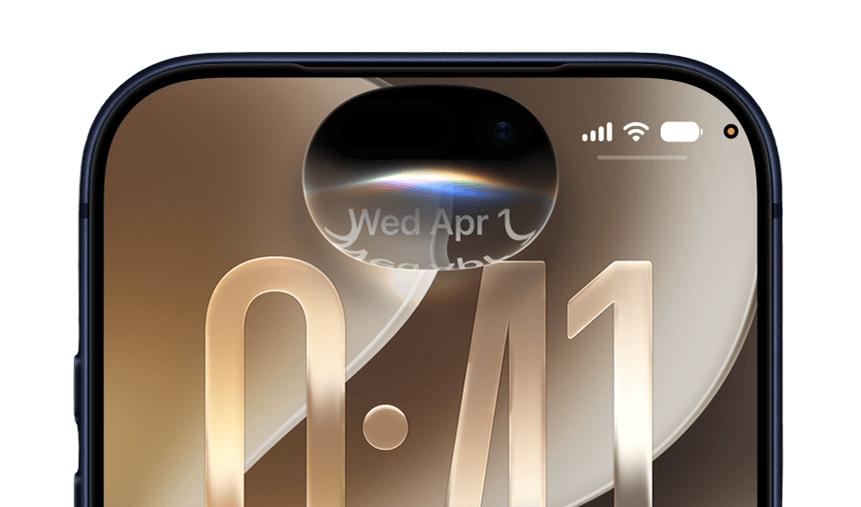 iPhone Dynamic Island with a glass lens effect over the lock screen